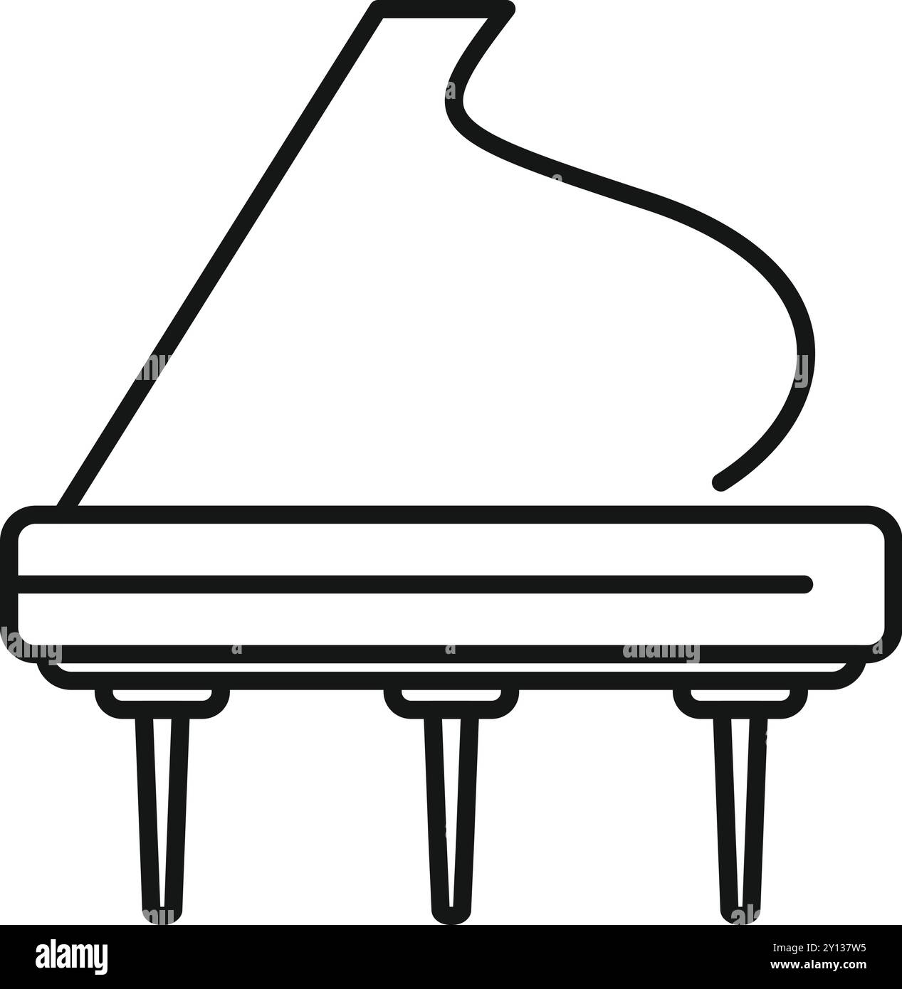 Illustration de style icône de ligne simple d'un piano à queue, capturant ses courbes élégantes et soulignant sa signification musicale Illustration de Vecteur