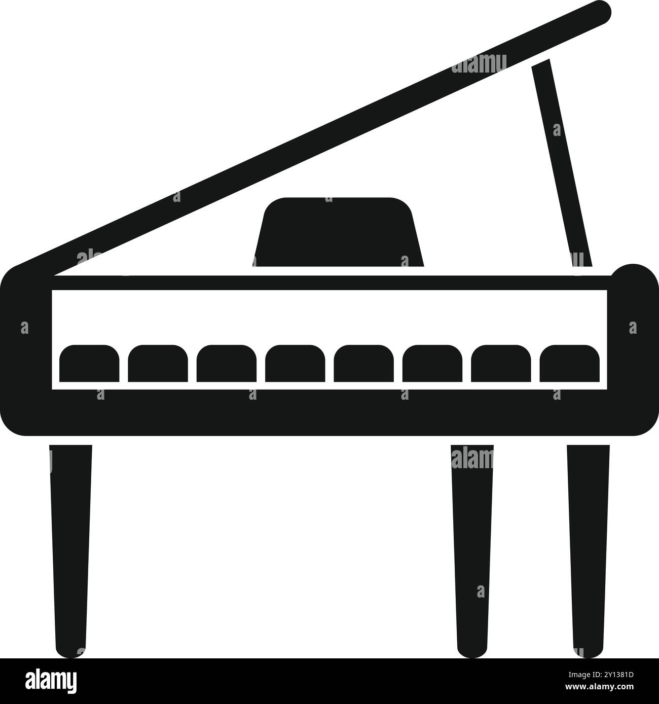 Icône noire simple d'un piano à queue avec le couvercle ouvert, prêt à être joué Illustration de Vecteur