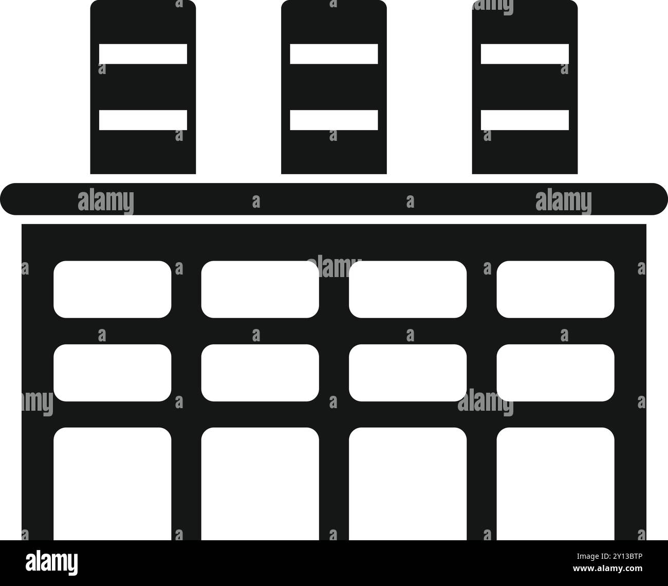 Cette illustration vectorielle simple de trois serveurs informatiques debout sur un rack de serveur peut être utilisée comme icône ou logo Illustration de Vecteur