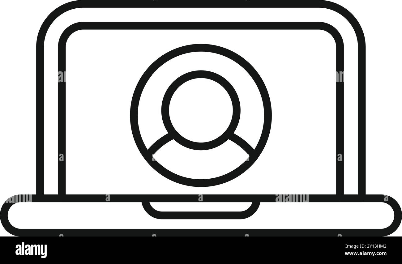 Icône vectorielle simple d'un ordinateur portable affichant un profil utilisateur, représentant l'identité en ligne Illustration de Vecteur