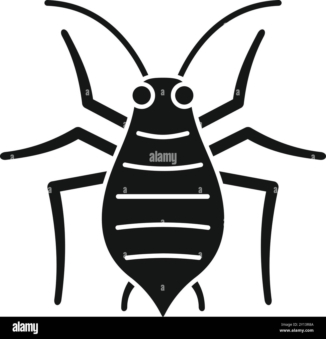 Icône noire et blanche d'un insecte puceron déployant ses pattes et ses antennes Illustration de Vecteur