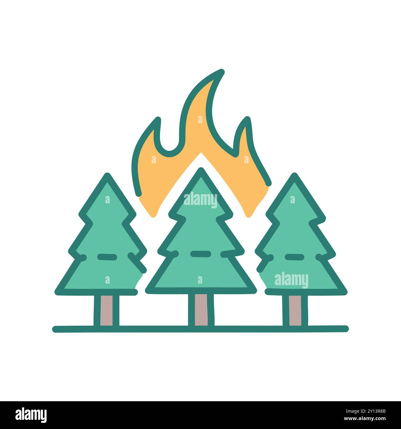 Danger d'incendie de forêt. Trois arbres brûlant, représentant un danger de feu de forêt. Illustration de Vecteur
