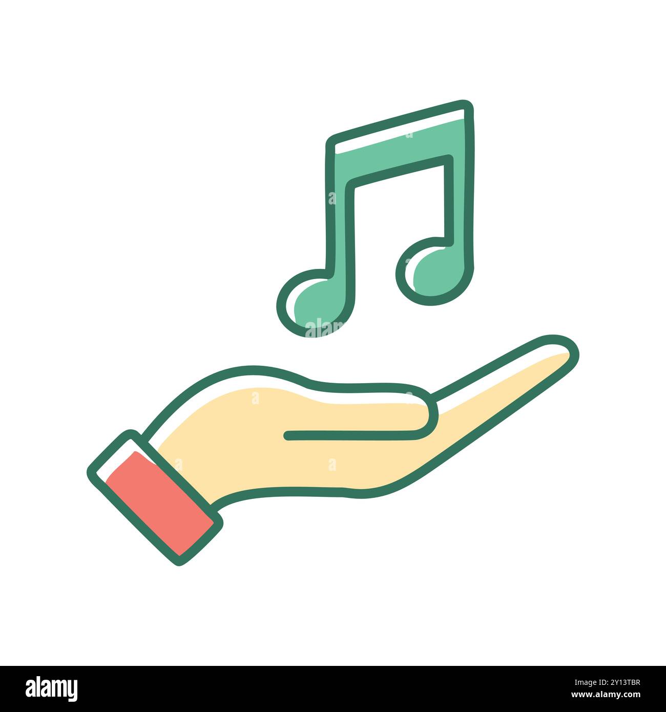 Musique en main. Main tenant une note de musique, symbolisant offrir, partager ou donner de la musique. Illustration de Vecteur