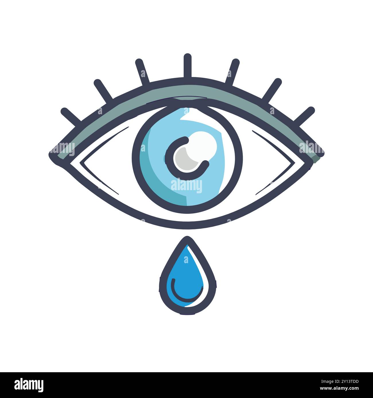 Icône œil pleurer. Illustration de dessin animé d'un œil bleu avec une larme unique tombant, symbolisant la tristesse et la tristesse. Illustration de Vecteur