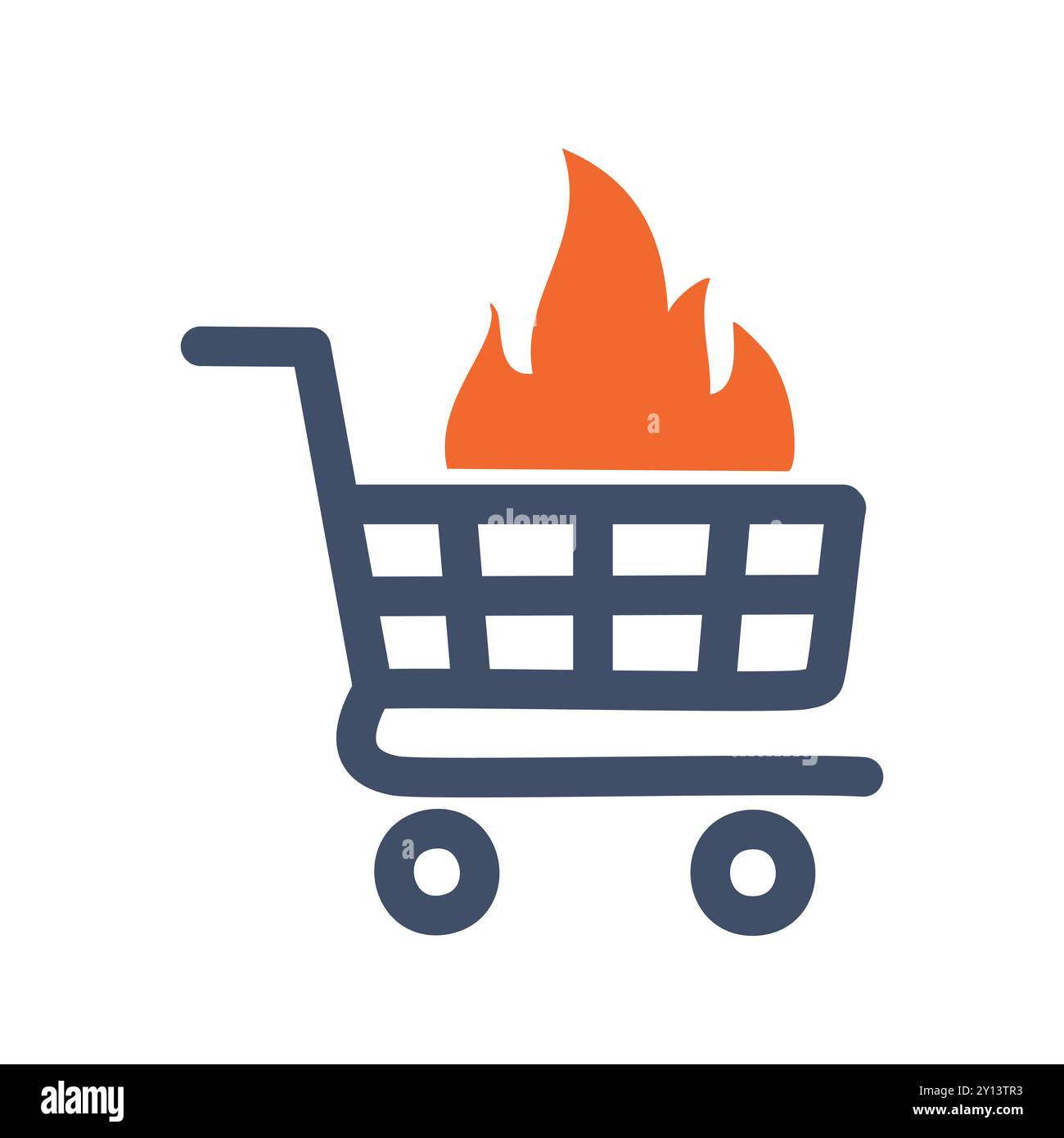 Chariot à brûler. Panier englouti dans les flammes, symbolisant des achats impulsifs, des bonnes affaires ou des dépenses passionnées. Illustration de Vecteur