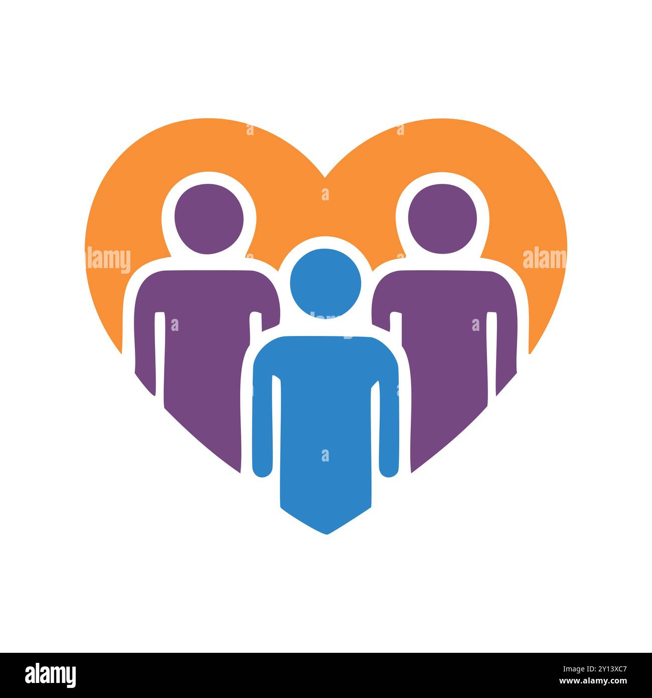 Icône famille cœur. Trois bâtons, un bleu, deux violets, à l'intérieur d'un cœur. Représenter l'amour, la famille, l'unité et la cohésion. Illustration de Vecteur