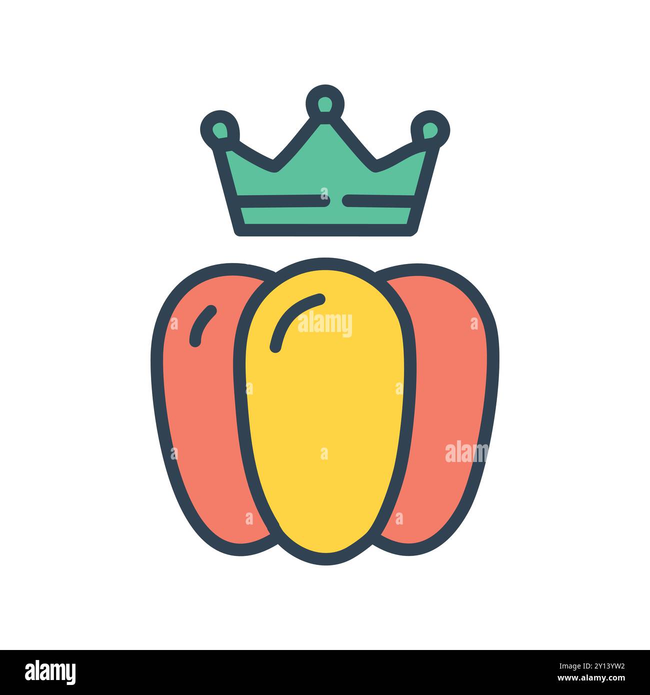 Poivre couronné. Un poivron jaune avec une couronne, représentant l'excellence et le succès dans l'industrie alimentaire. Illustration de Vecteur