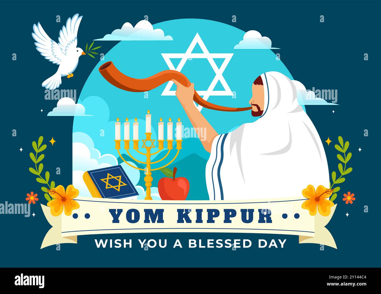 Yom Kippur célébration ou vous souhaite une illustration vectorielle de jour béni pour le jour des Expiations dans le judaïsme et pour la fête juive en arrière-plan Illustration de Vecteur