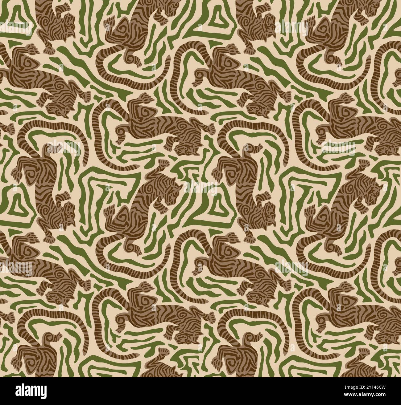 Tiger Art Seamless Pattern sur fond beige illustration de papier peint vecteur, Safari Wildlife, Tiger Seamless Pattern, Tiger Print, animal Print Illustration de Vecteur