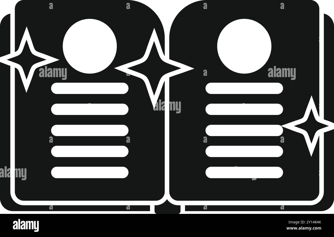 Icône vectorielle simple d'un livre magique ouvert avec des étoiles scintillantes, conçu dans un style glyphe Illustration de Vecteur