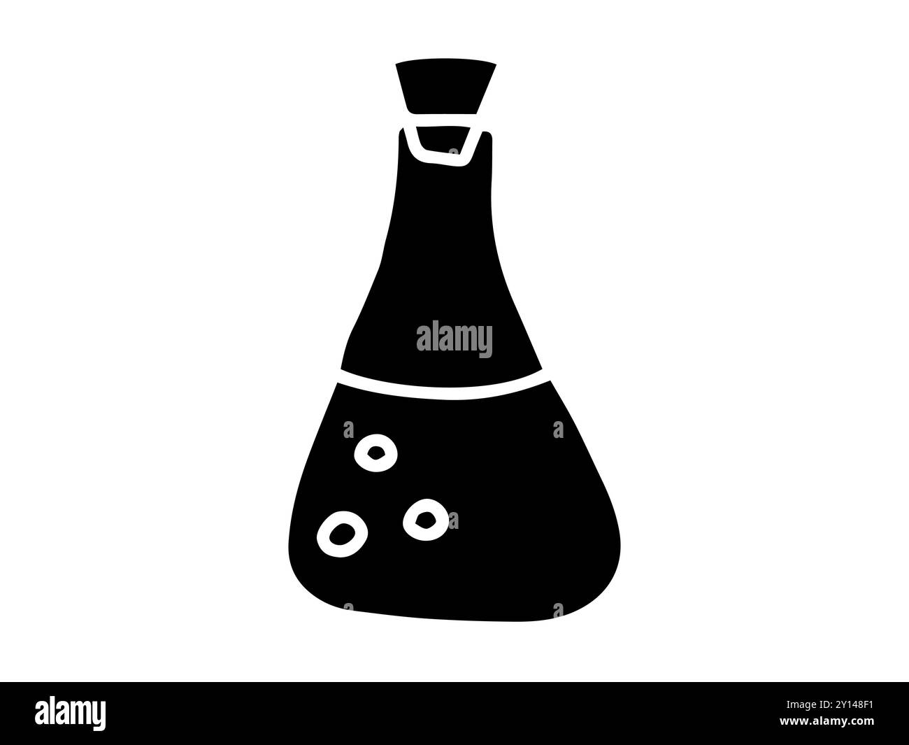 Silhouette noire de flacon de chimie avec des bulles isolées sur fond blanc. Concept d'équipement de laboratoire, enseignement des sciences, expérience chimique Illustration de Vecteur