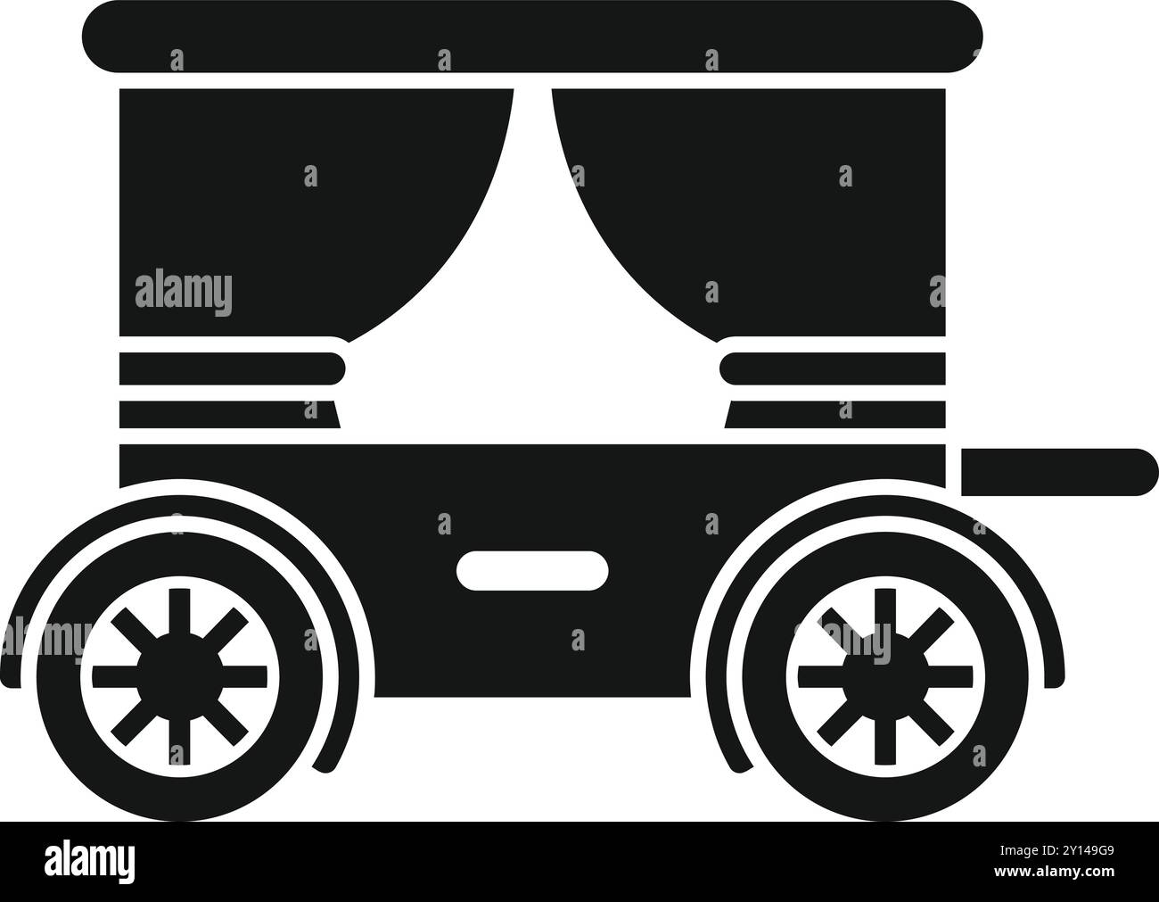 Icône vectorielle simple noire d'un chariot tiré par un cheval avec des rideaux Illustration de Vecteur