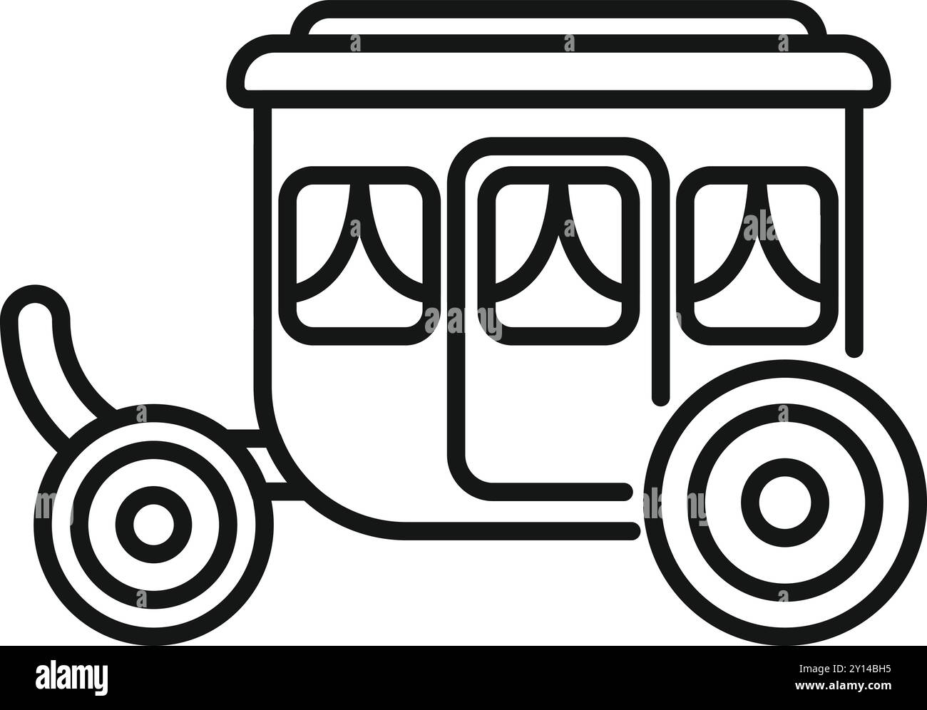 Icône simple en noir et blanc d'un élégant coach tiré par des chevaux, parfait pour les projets liés à l'histoire, le transport ou les contes de fées Illustration de Vecteur