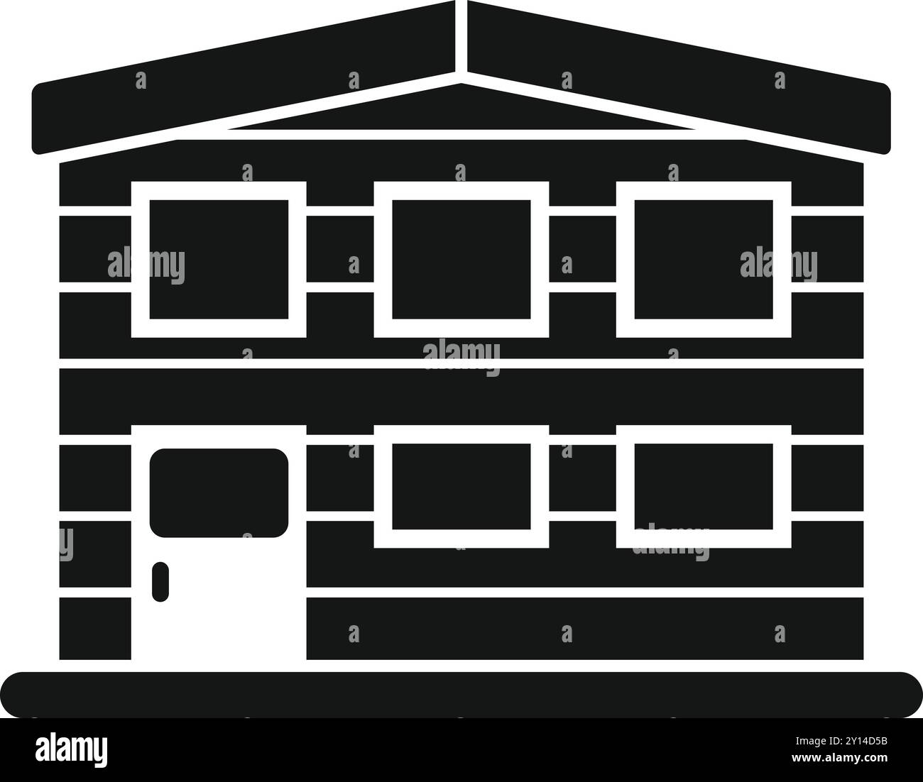 Vecteur simple d'une façade de bâtiment de maison de deux étages avec porte de garage Illustration de Vecteur