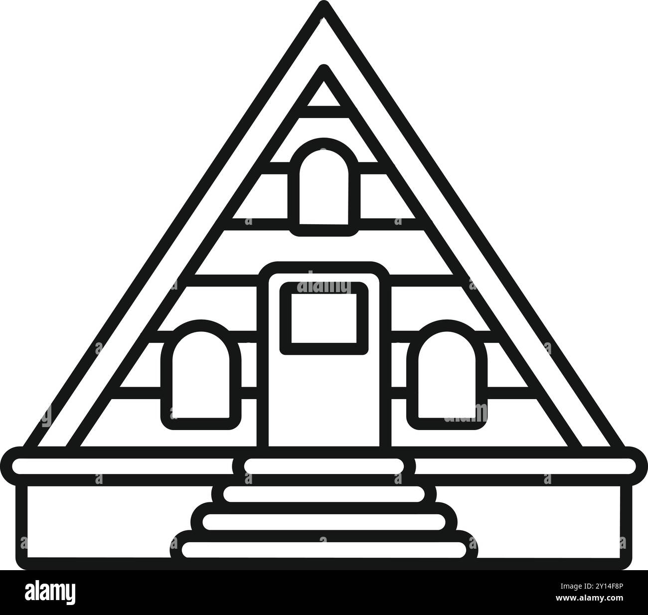 Dessin au trait d'un bâtiment pyramidal égyptien avec des escaliers menant à l'entrée Illustration de Vecteur