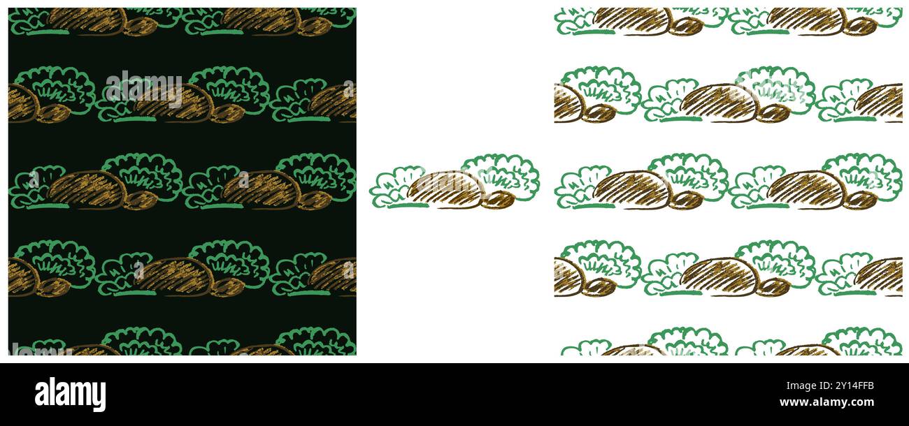 Motif sans couture. Placez les dessins avec des crayons de cire. Paysage, buissons. Imprimer pour la conception de tissu, textile, tissu Illustration de Vecteur