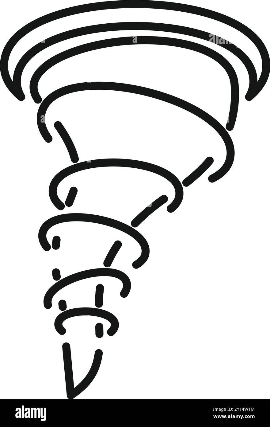 Cette illustration minimale représente une tornade qui se forme dans le ciel, évoquant des concepts tels que les catastrophes naturelles et les phénomènes météorologiques extrêmes Illustration de Vecteur