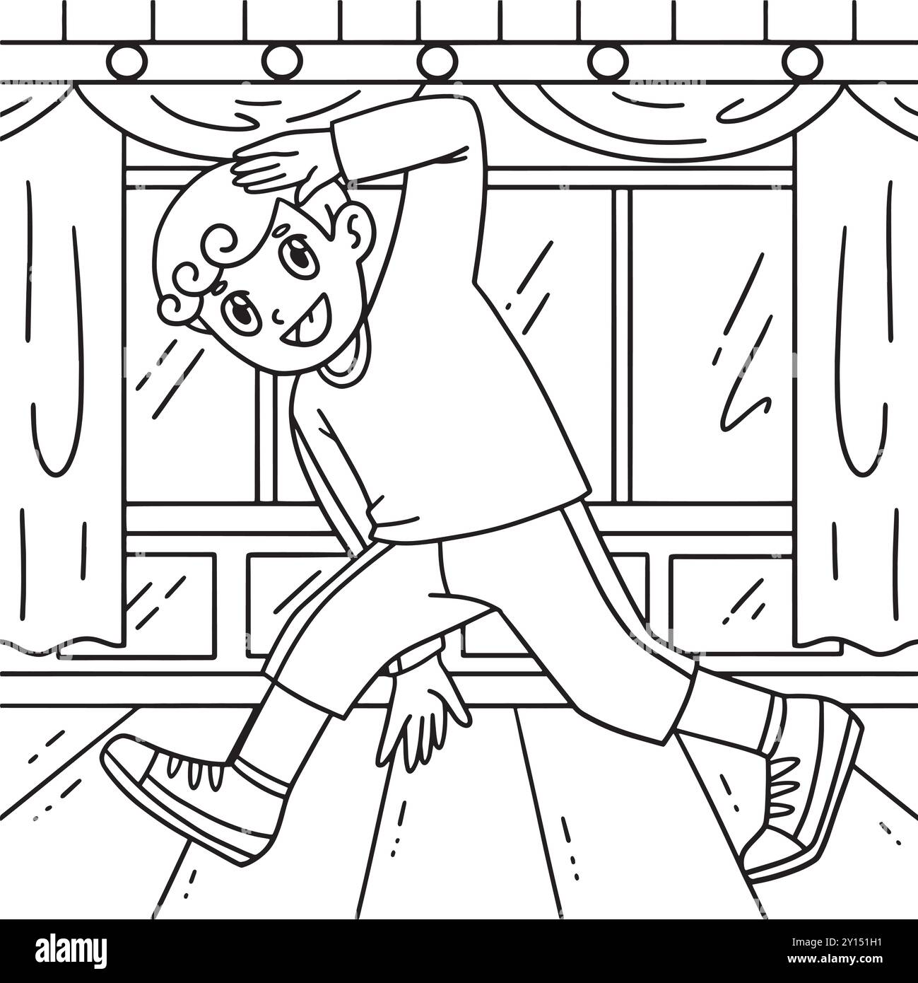 Breakdance B Boy faisant tourner vers le bas Shuffle Coloriage Illustration de Vecteur
