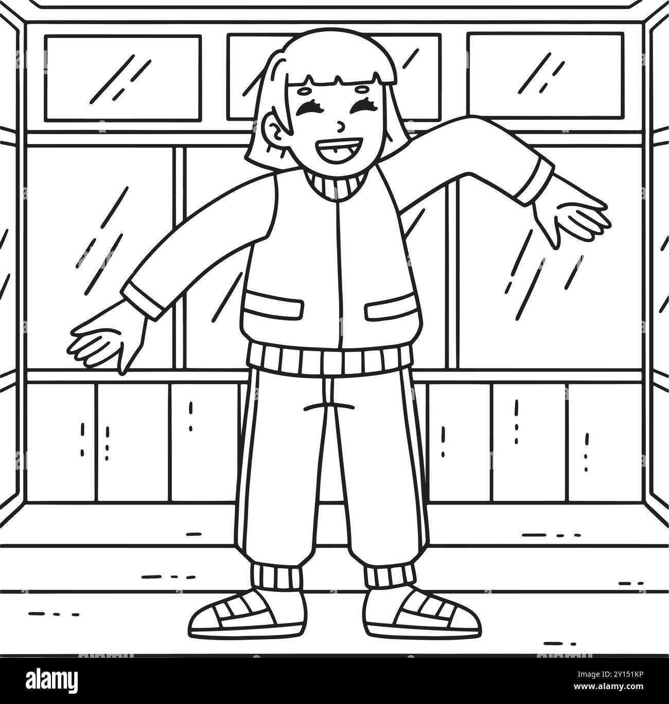 Breakdance B Girl faisant une page de coloriage Arm Wave Illustration de Vecteur