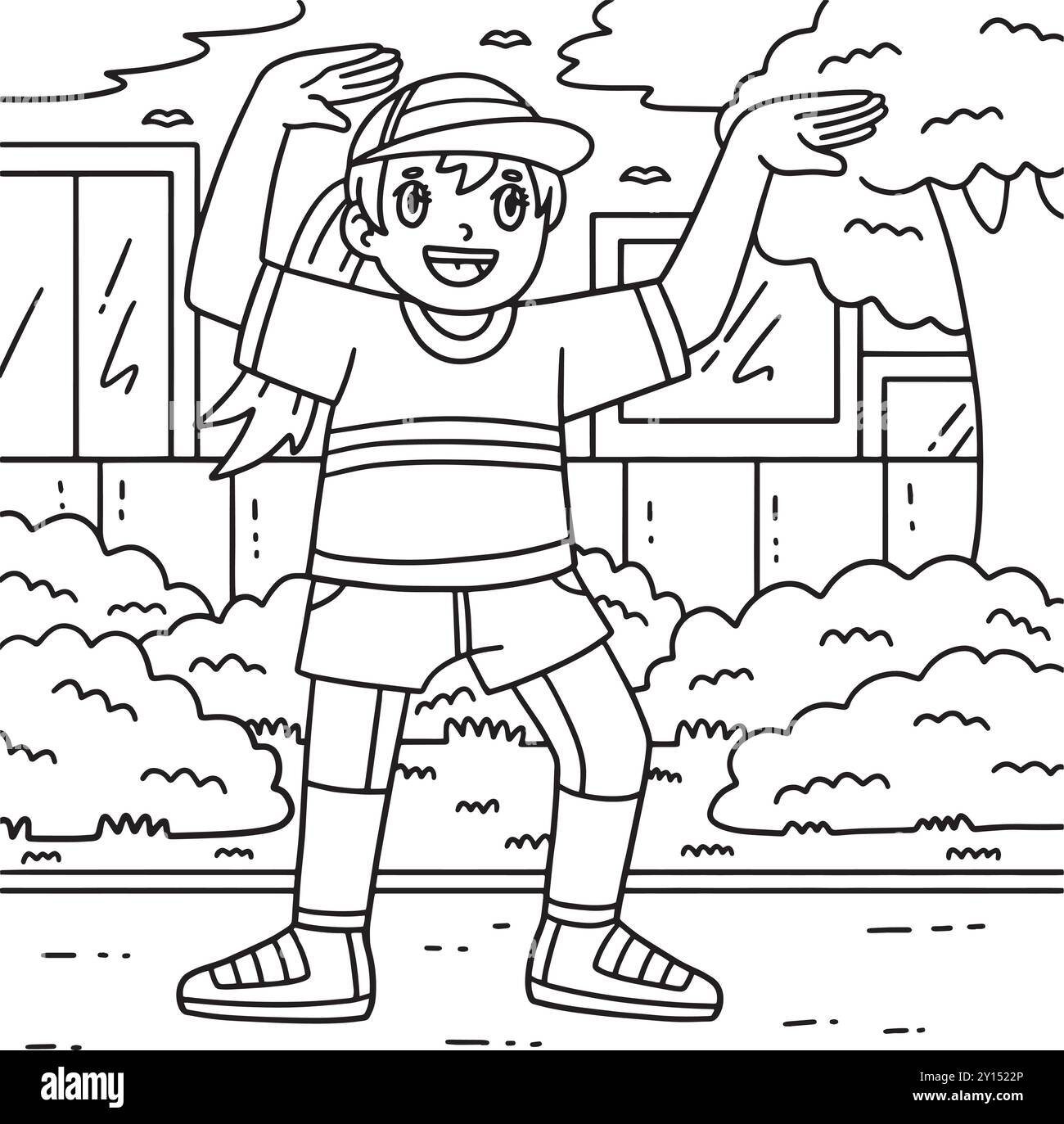 Breakdance B Girl avec page de coloriage égyptienne Step Illustration de Vecteur