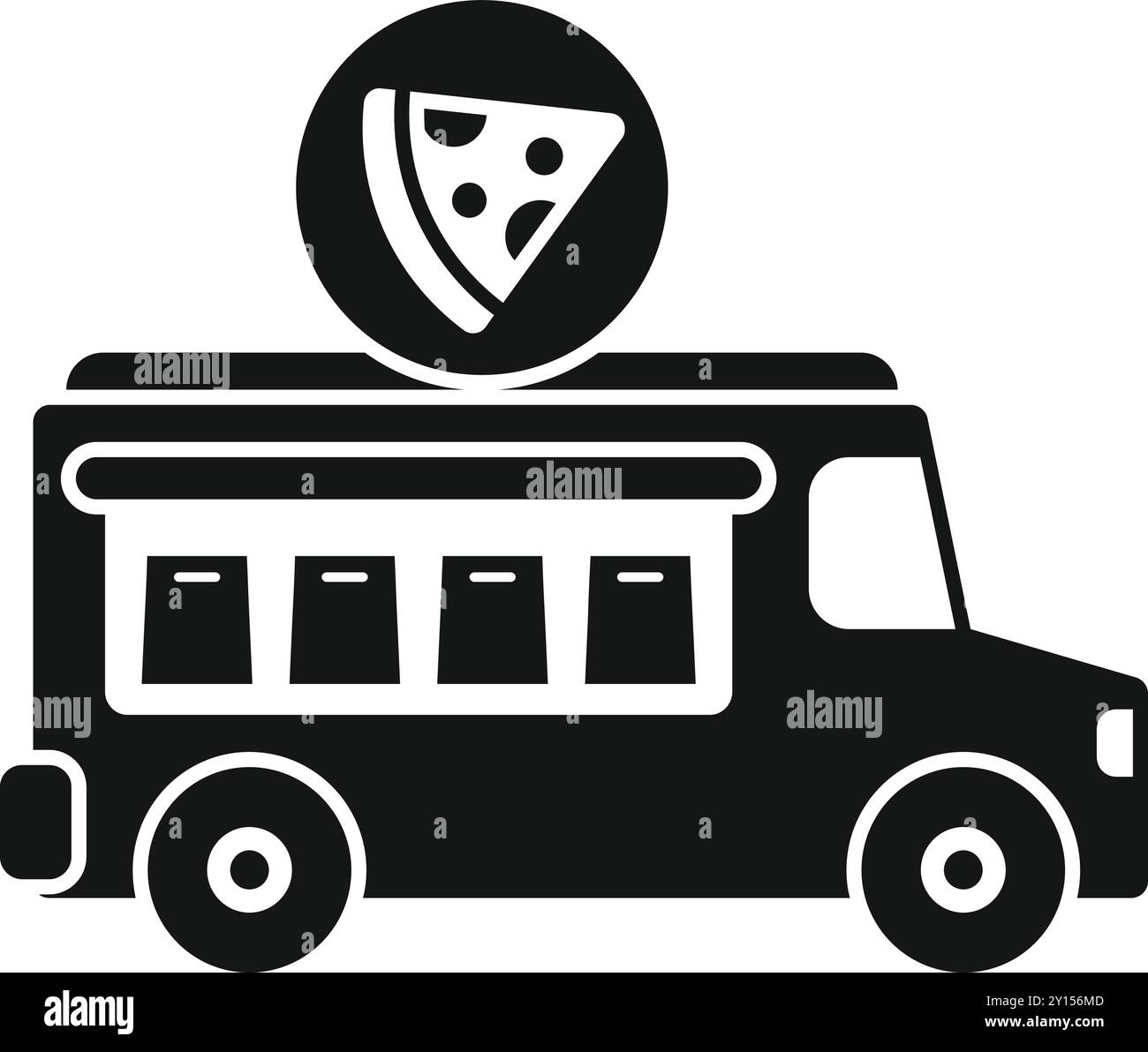 Icône de glyphe noir d'un food truck vendant des tranches de pizza Illustration de Vecteur