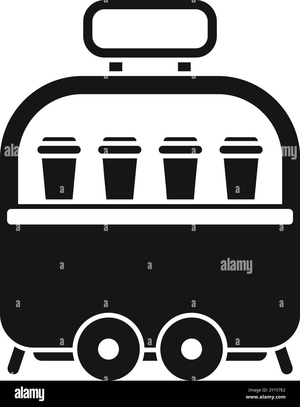 Vecteur simple d'une remorque de Street food vendant du café à partir de sa fenêtre affichant des tasses à café Illustration de Vecteur