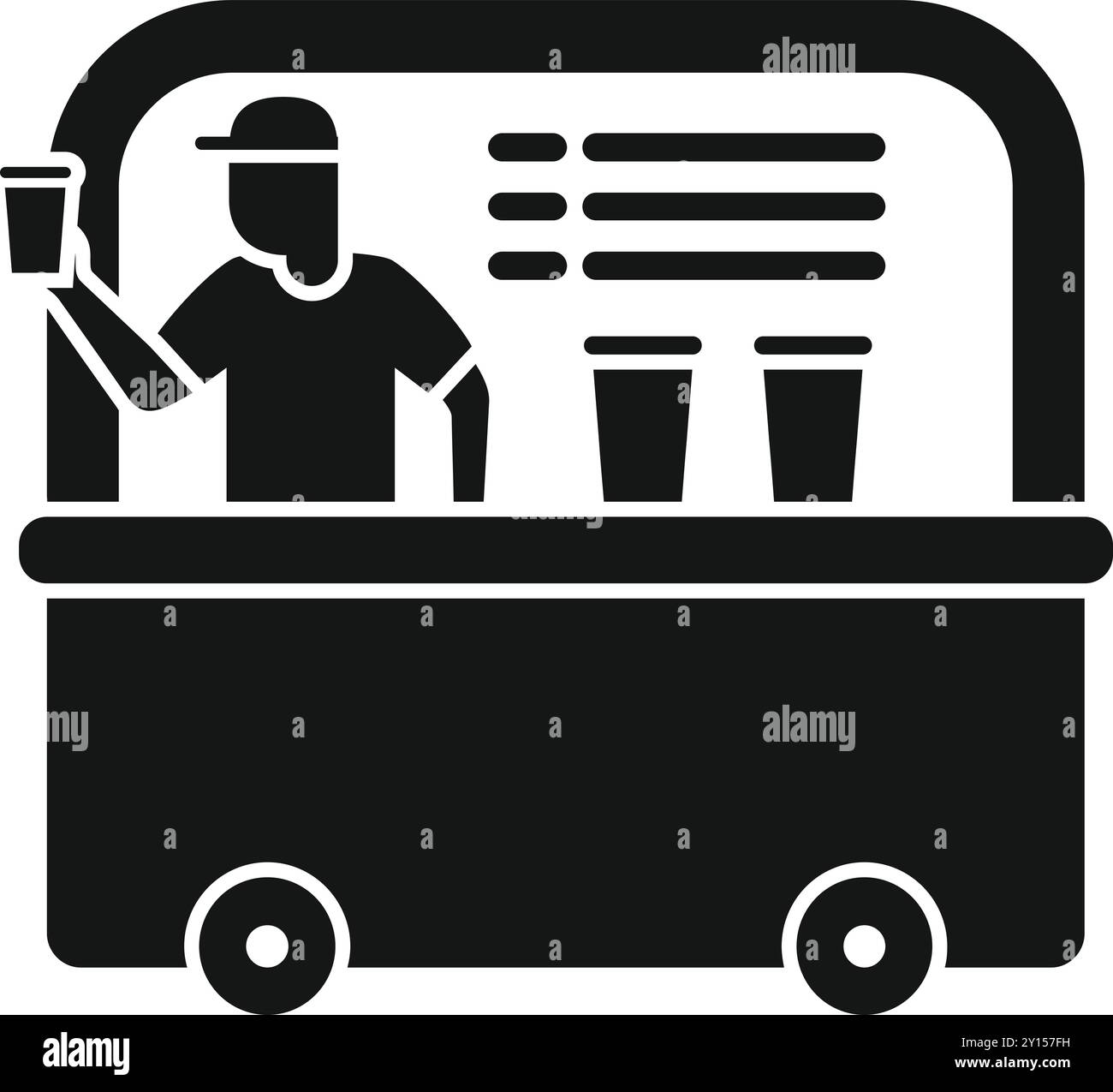 Ceci est une illustration vectorielle d'un vendeur de nourriture de rue servant des boissons à partir d'un stand de nourriture mobile Illustration de Vecteur