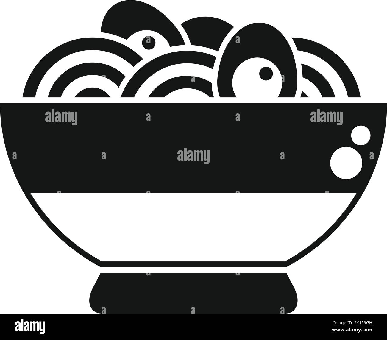 Icône simple d'un bol plein de nouilles avec des œufs sur le dessus, parfait pour représenter le dîner Illustration de Vecteur