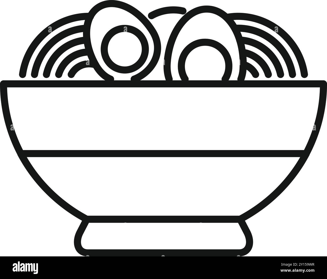 Illustration simple d'art au trait noir et blanc d'un bol de nouilles ramen avec des œufs Illustration de Vecteur