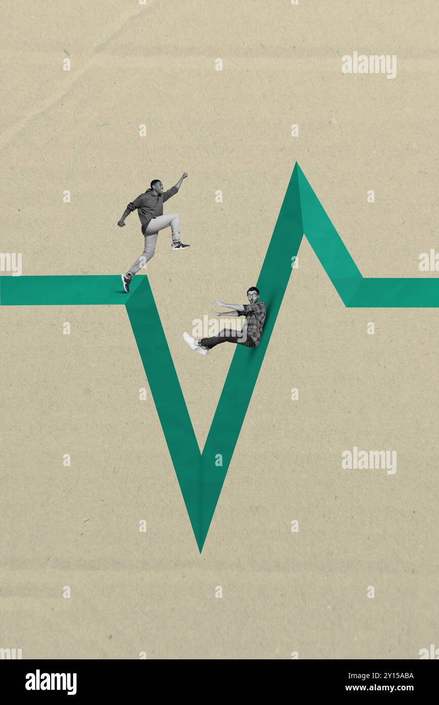 Image de collage composite verticale de deux mini gars Heartbeat isolé sur fond créatif Banque D'Images