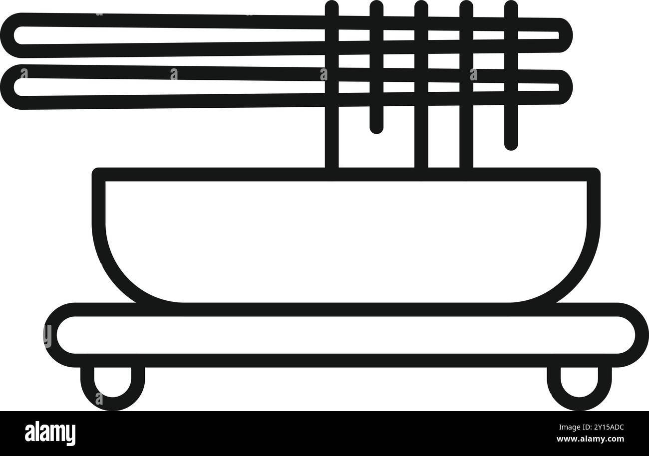Les nouilles sont soulevées hors d'un bol avec des baguettes dans cette illustration vectorielle simple Illustration de Vecteur