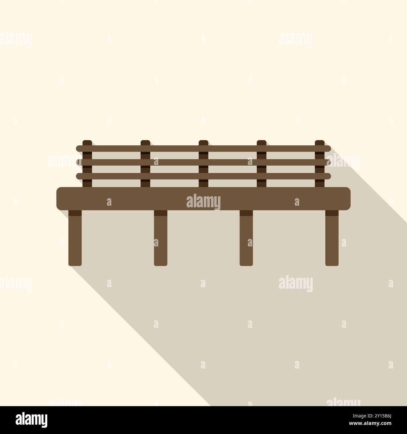 Banc en bois simple avec dos et longue ombre sur le côté droit Illustration de Vecteur