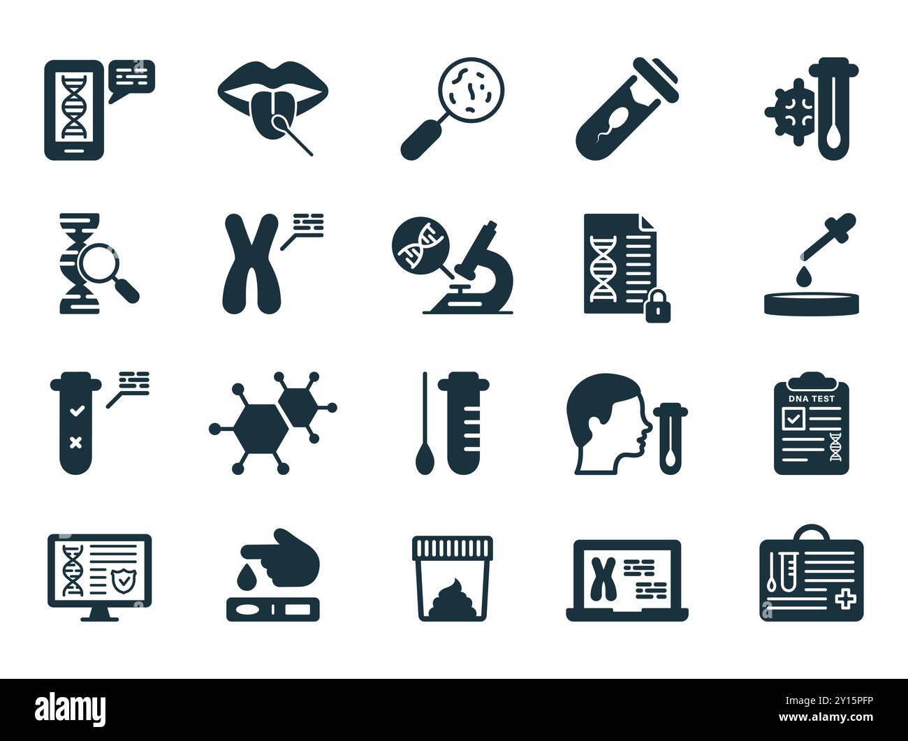 Icône Silhouette du coffret de recherche de laboratoire d'ADN. Labo pour pictogramme d'analyse génétique. Kit d'échantillons pour analyse génétique, icône glyphe de résultat de test ADN. Isolé Illustration de Vecteur