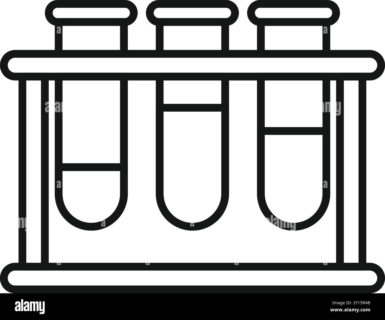 Tubes à essai avec liquide à l'intérieur debout dans un support en bois, en attente de la prochaine étape de la recherche en laboratoire Illustration de Vecteur