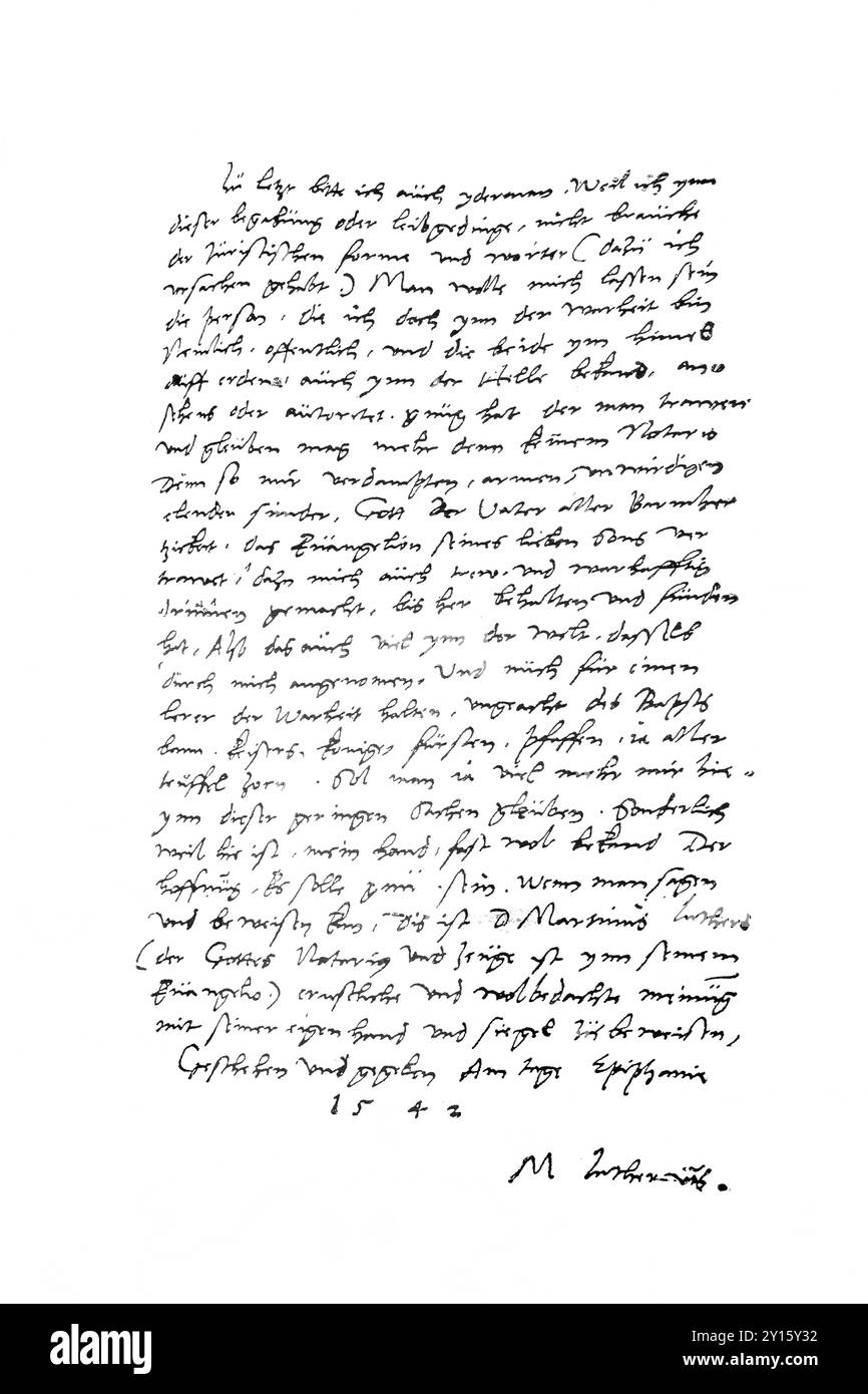 Fac-similé de la dernière partie de son testament écrit le 6 janvier 1542 à partir du livre antique la vie de Luther de Julius Kostlin Banque D'Images