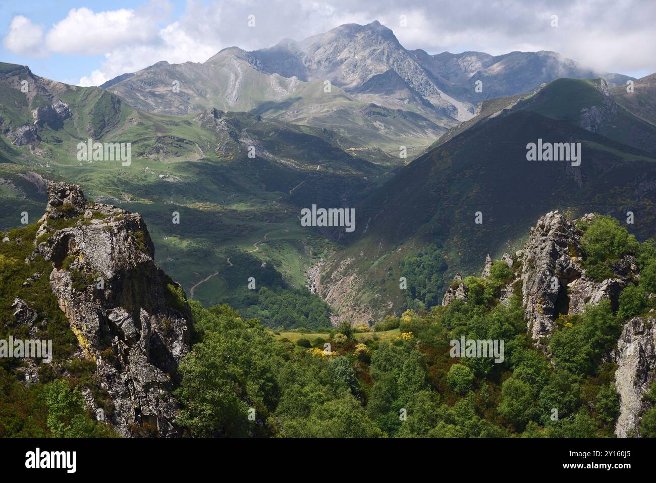 Pena Prieta, la plus haute montagne de la Cordillère Cantabrica (en dehors des Picos de Europa) vue sur la route de Cucayo. Banque D'Images