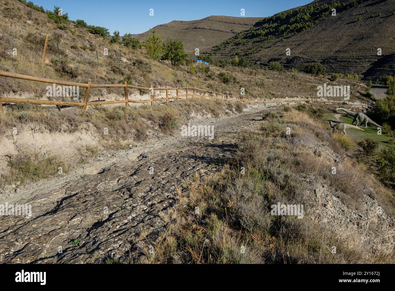 Traces de dinosaures, site de Valdecevillo, Enciso, la Rioja , Espagne, Europe. Banque D'Images