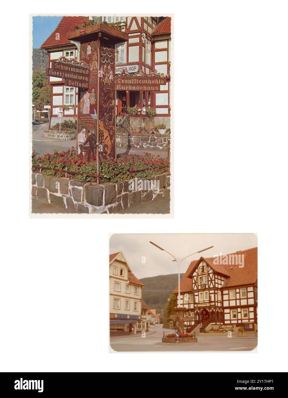 Carte postale vintage 1973 et instantané de Bad Grund, une ville pittoresque de l'Allemagne de l'Ouest. Banque D'Images