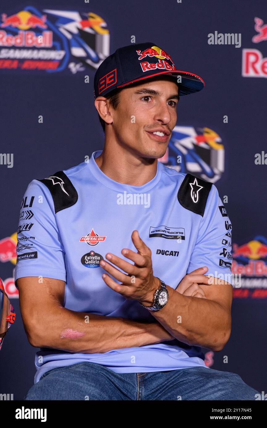 Misano Adriatico, Italie. 5 septembre 2024. Marc MARQUEZ (SPA) - Gresini Racing MotoGP assiste jeudi à la conférence de presse du MotoGP Gran Premio Red Bull di San Marino 2024, 13ème manche du Championnat du monde MotoGP 2024. Crédit : Riccardo Righetti/Alamy Live News Banque D'Images