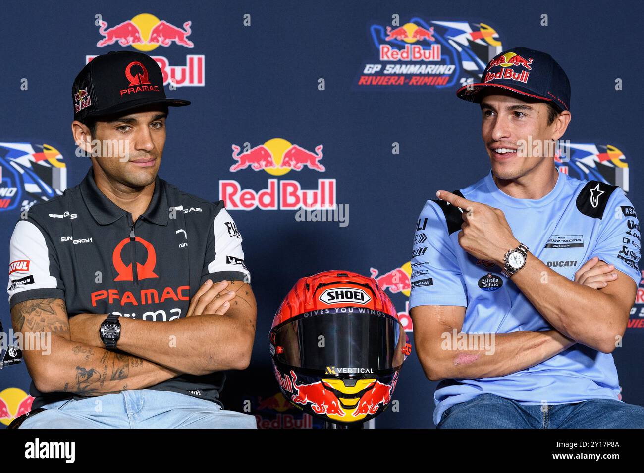 Misano Adriatico, Italie. 5 septembre 2024. Marc MARQUEZ (SPA) - Gresini Racing MotoGP répond à une question de journaliste lors de la conférence de presse du MotoGP Gran Premio Red Bull di San Marino 2024, 13ème manche du Championnat du monde MotoGP 2024. Crédit : Riccardo Righetti/Alamy Live News Banque D'Images