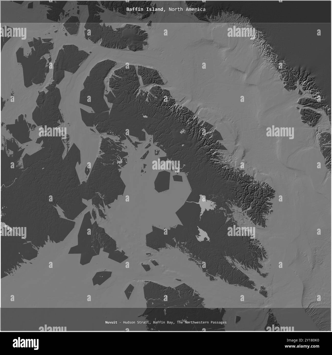 Île de Baffin dans la baie de Baffin, appartenant au Canada, coupée en carré sur une carte d'altitude à deux niveaux Banque D'Images