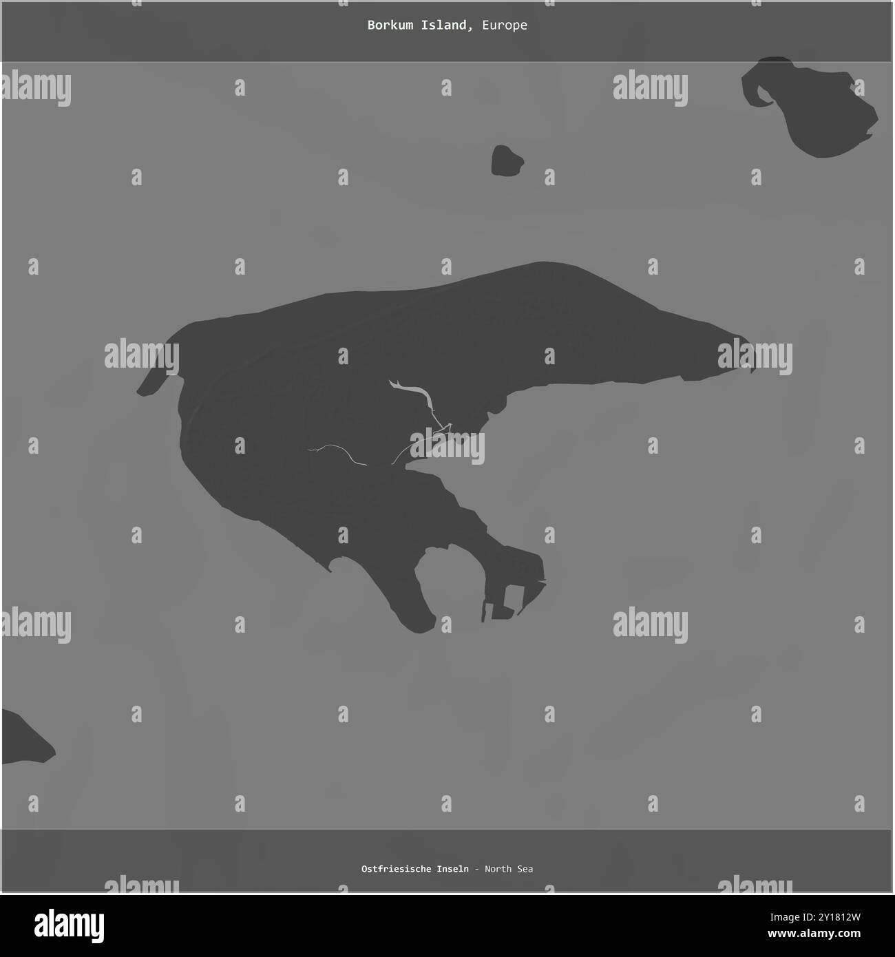 L'île de Borkum dans la mer du Nord, appartenant à l'Allemagne, a été coupée en carré sur une carte d'altitude à deux niveaux Banque D'Images