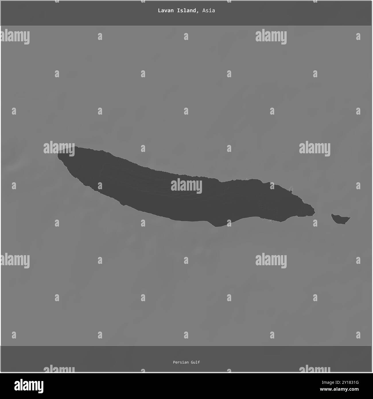 L'île de Lavan dans le golfe Persique, appartenant à l'Iran, a été recadrée au carré sur une carte d'altitude à deux niveaux Banque D'Images