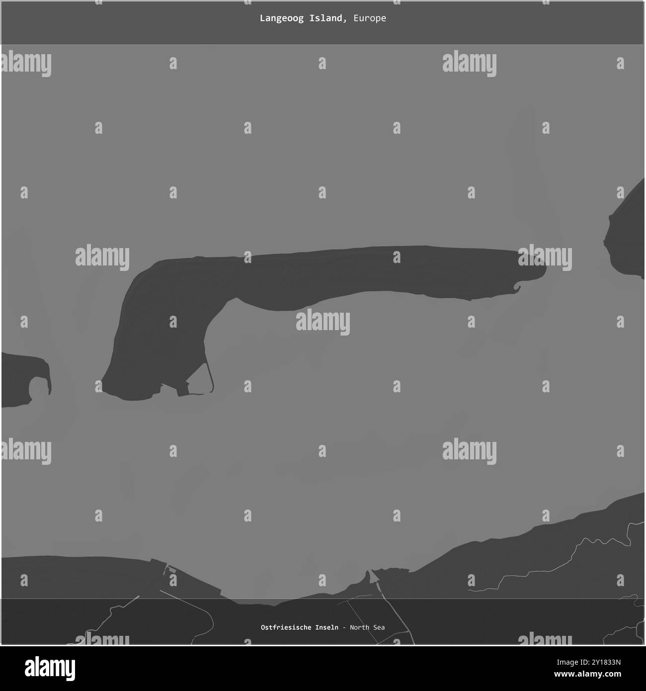 Langeoog île dans la mer du Nord, appartenant à l'Allemagne, coupée au carré sur une carte d'altitude à deux niveaux Banque D'Images