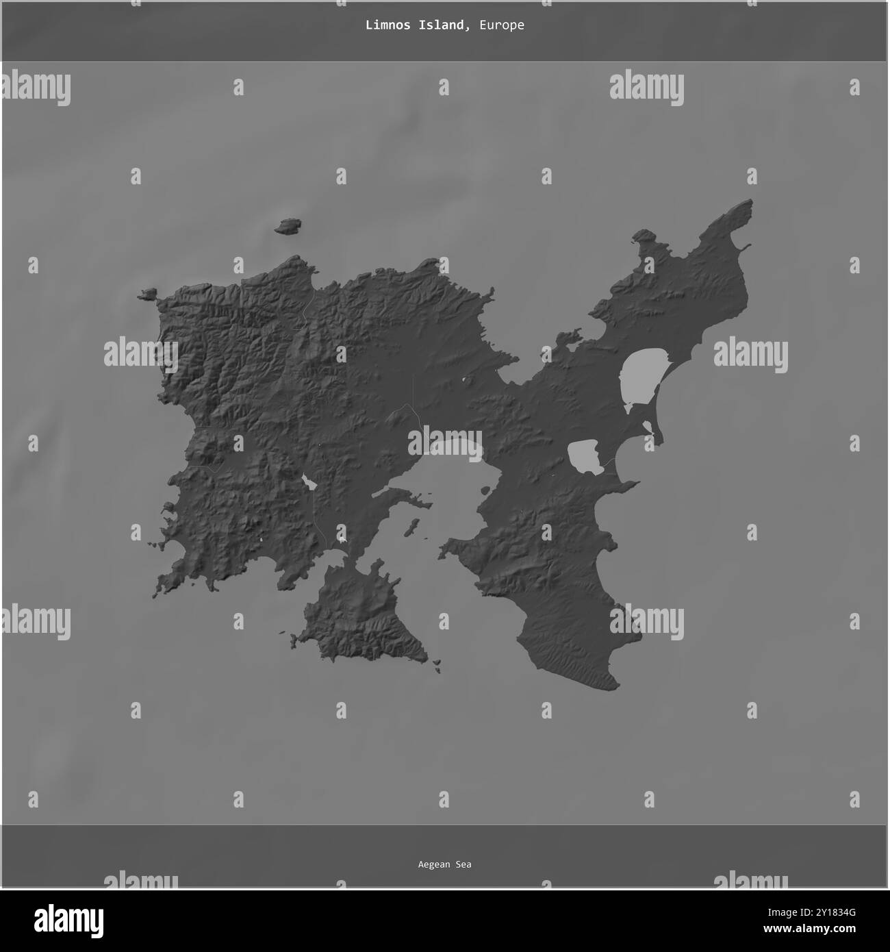 Île de Limnos dans la mer Égée, appartenant à la Grèce, coupée au carré sur une carte d'altitude à deux niveaux Banque D'Images