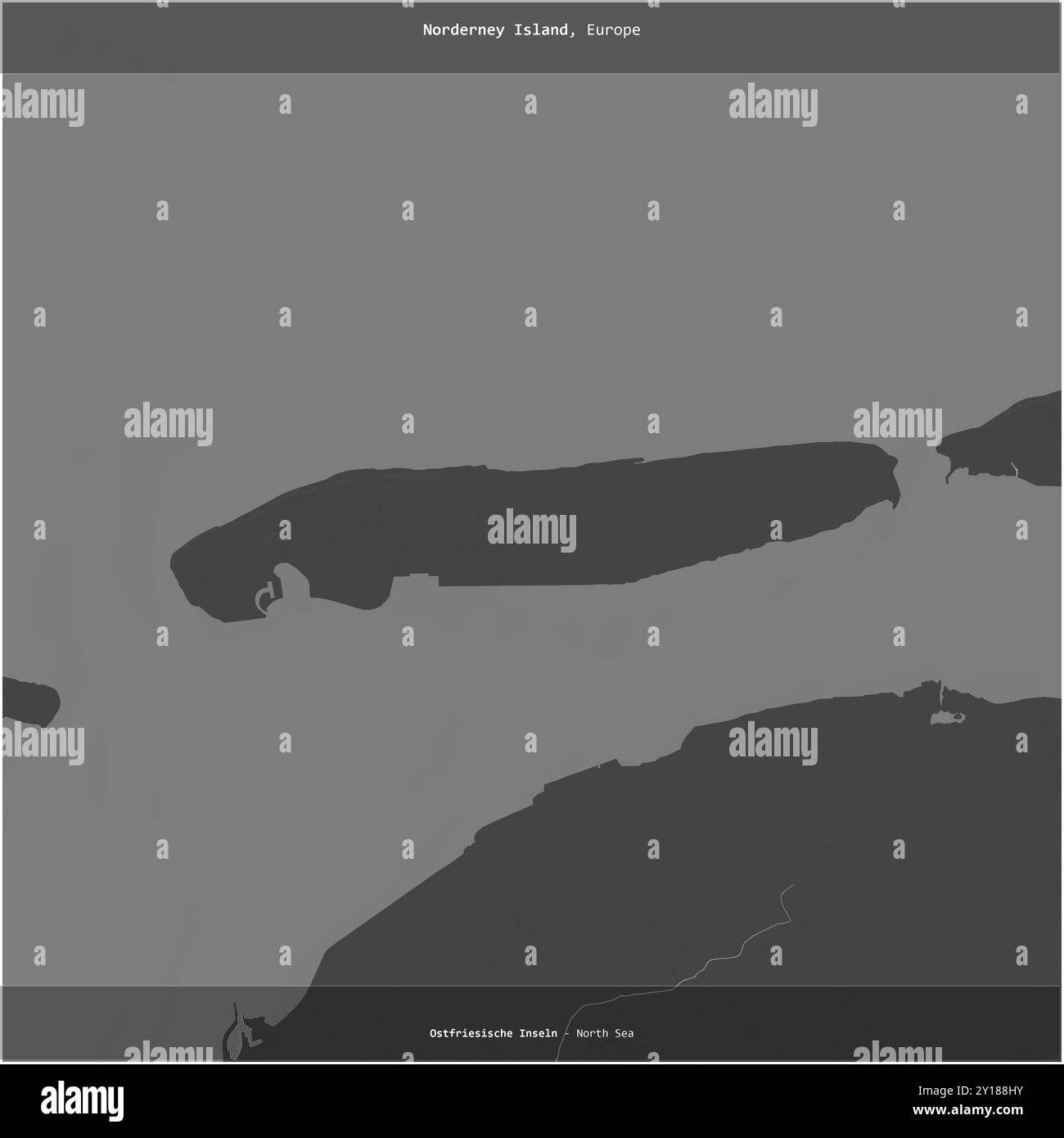 Norderney Island dans la mer du Nord, appartenant à l'Allemagne, a été recadrée au carré sur une carte d'altitude à deux niveaux Banque D'Images