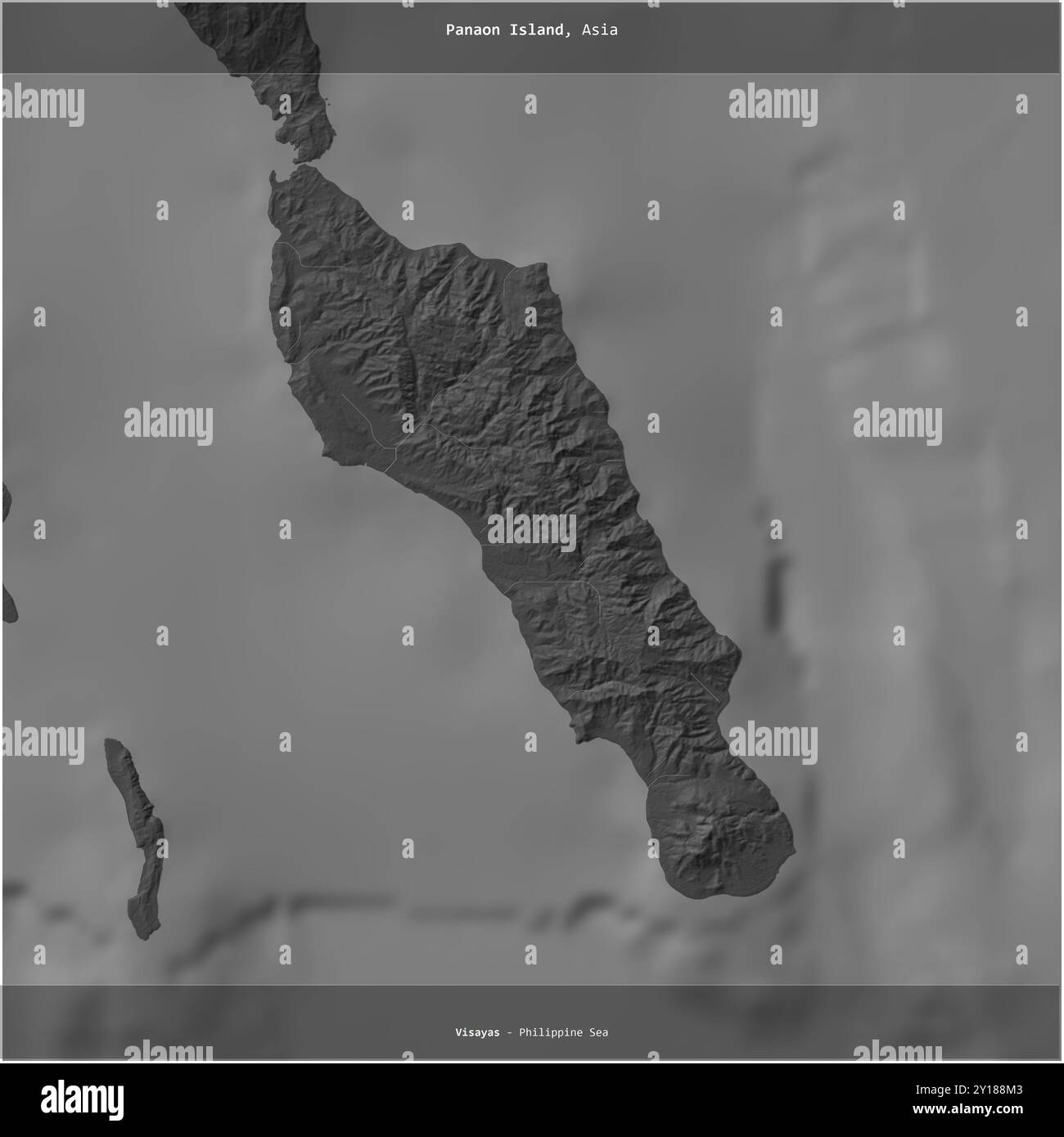 Île de Panaon dans la mer des Philippines, appartenant aux Philippines, coupée au carré sur une carte d'altitude à deux niveaux Banque D'Images