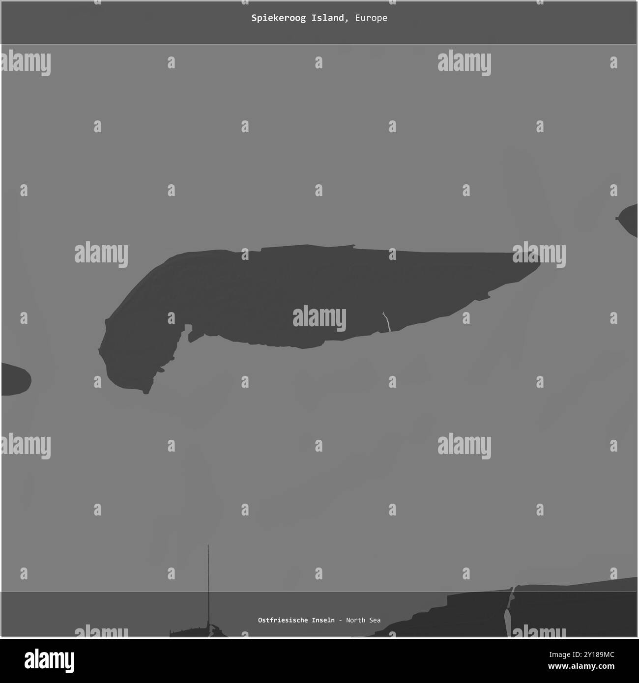 L'île Spiekeroog en mer du Nord, appartenant à l'Allemagne, a été coupée en carré sur une carte d'altitude à deux niveaux Banque D'Images