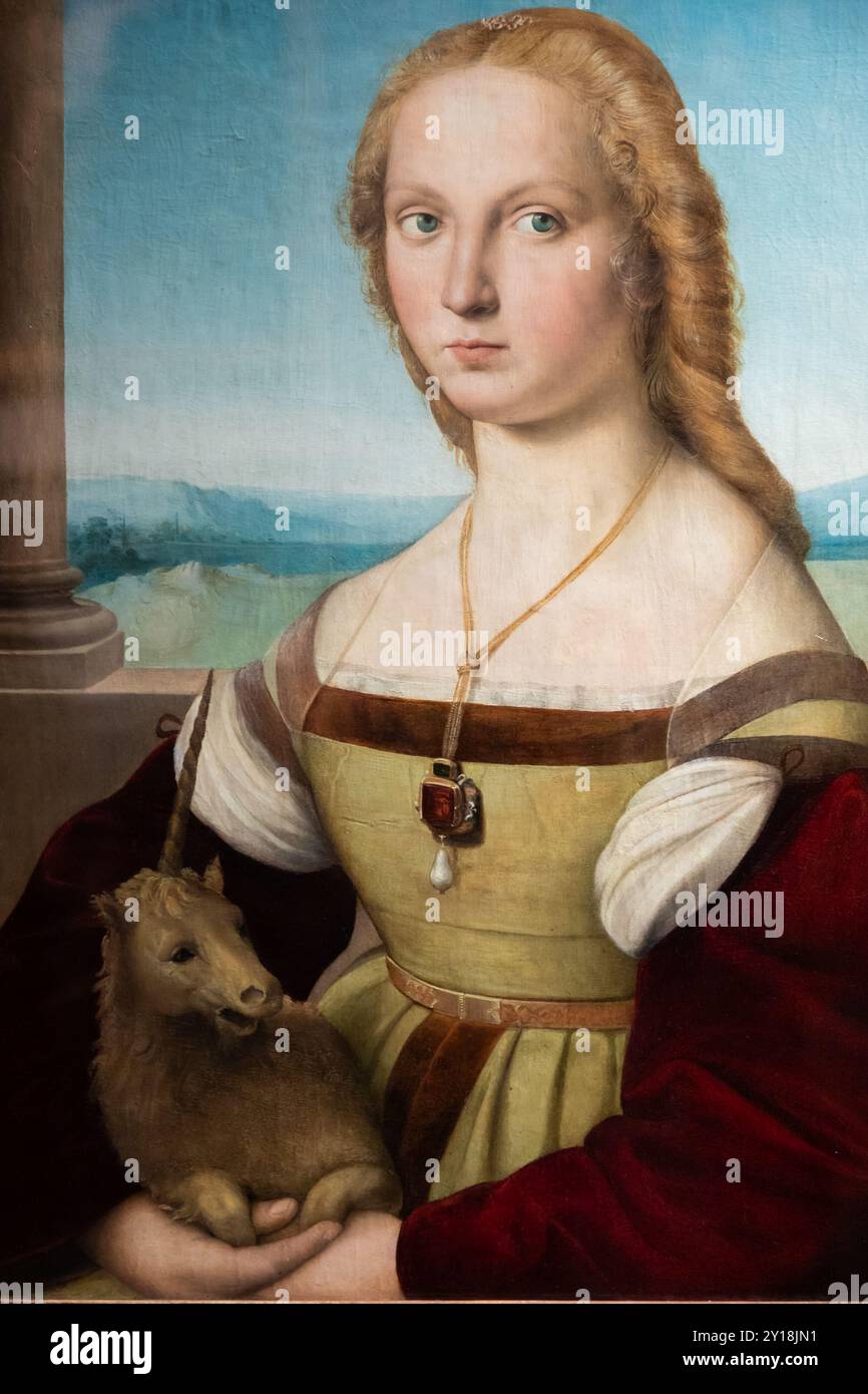 Rome, Italie - 28 décembre 2023 : Musée Galleria Borghese - Dame à la licorne de Raphaël, vers 1506. Banque D'Images