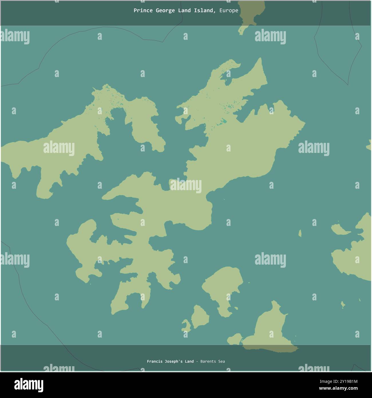 Prince George Land Island dans la mer de Barents, appartenant à la Russie, coupée en carré sur une carte topographique de style humanitaire OSM Banque D'Images